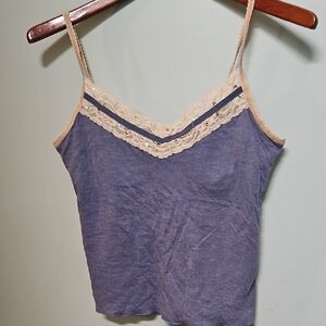 Vintage Jordache Blue and Cream Lace Camisole Y2K